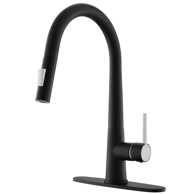 Touchless Kitchen Faucet with Pull Down Sprayer with Deck Plate - Black