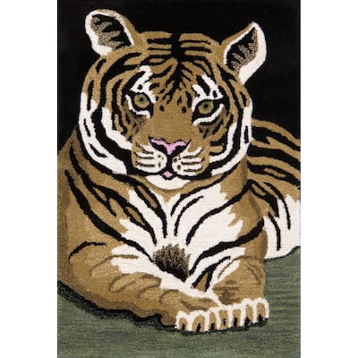 Pasargad Home Tiger Collection Hand-Tufted Brown Wool Area Rug - 2' 0'' X 3' 0''
