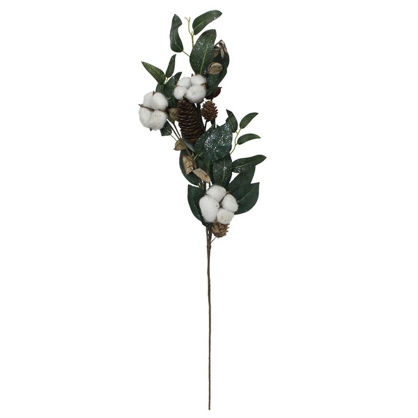 27.25" White Winter Cotton Flowers and Foliage Twig Pick - N/A