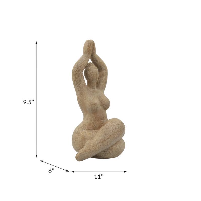 Decorative Namaste Female Figurine in Lotus Position, Yoga Meditation Sculpture, Resin, Brown 6.5 L x 6.5 W x 11 H