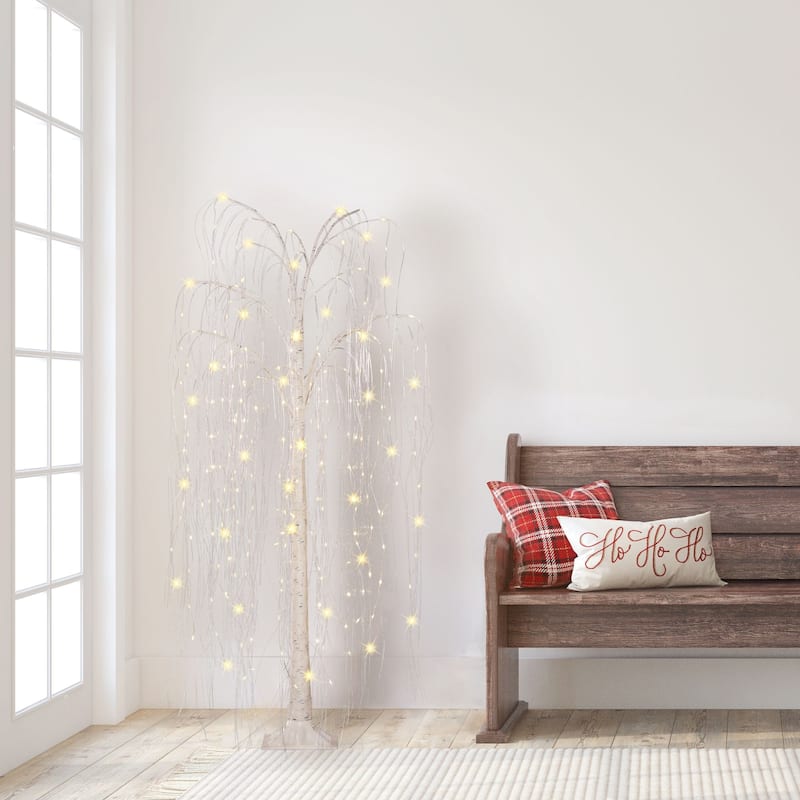 Pre-lit Willow Artificial Christmas Tree - 5’ - Warm White LED Lights - 5 Foot