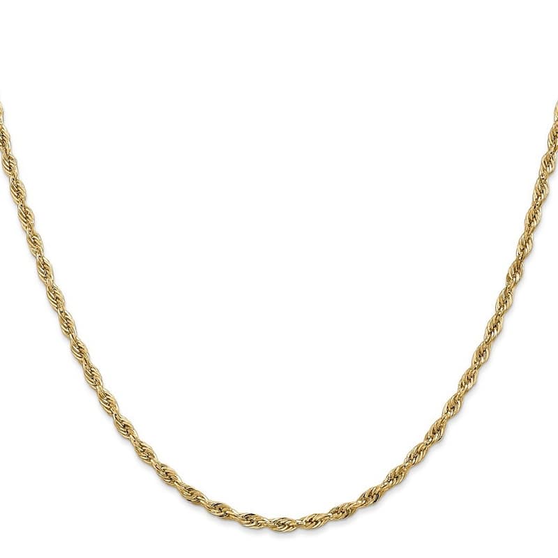 Curata 10k Yellow Gold 2.8mm Semi-solid Rope Chain Necklace (Lobster) Options: 16 18 20 22 24 26 28