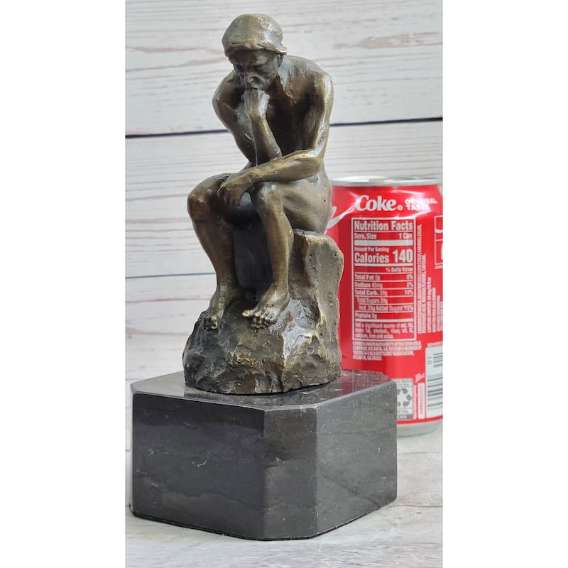 The Thinker Thinking Man By Auguste Rodin Bronze Sculpture Statue Figure On Marble Base