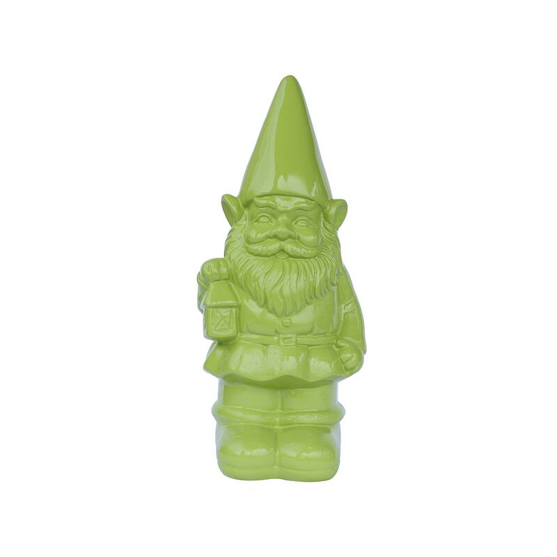 Lantern Holding Gnome Outdoor Garden Statue - 14.25" - Green