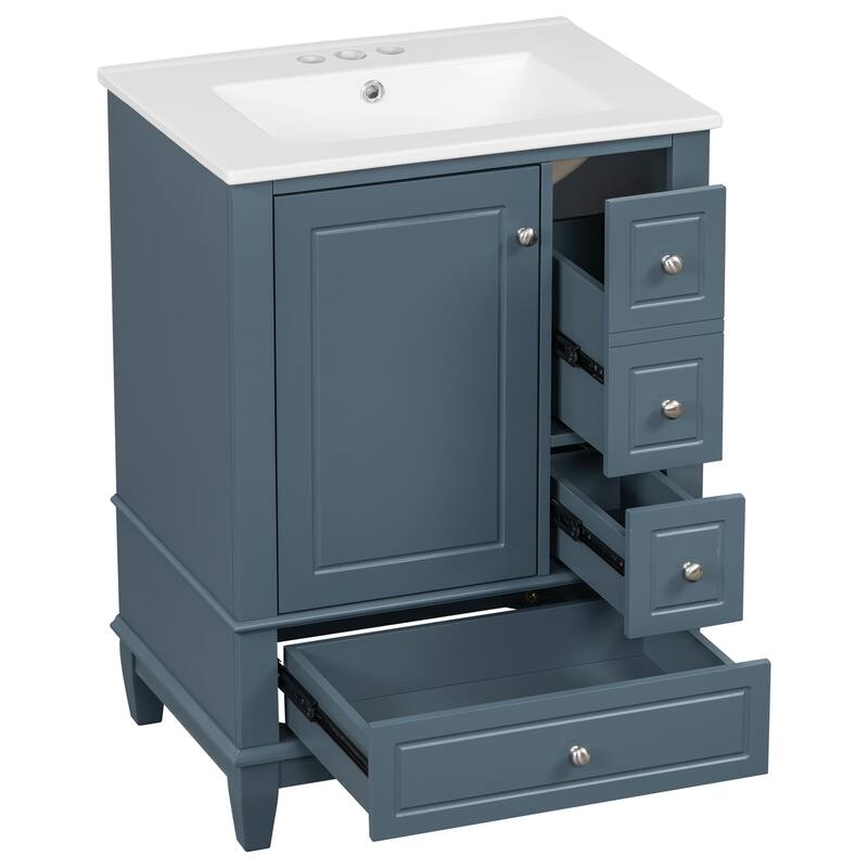 GDFStudio - Isabella 24-Inch Bathroom Vanity with Ceramic Sink and Smart Drawer Storage