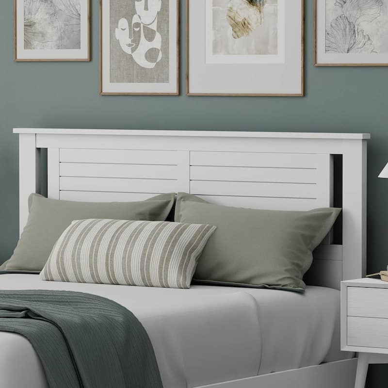 White Rubber Woode Headboard with Horizontal Slat Design for Standard Bed Frames