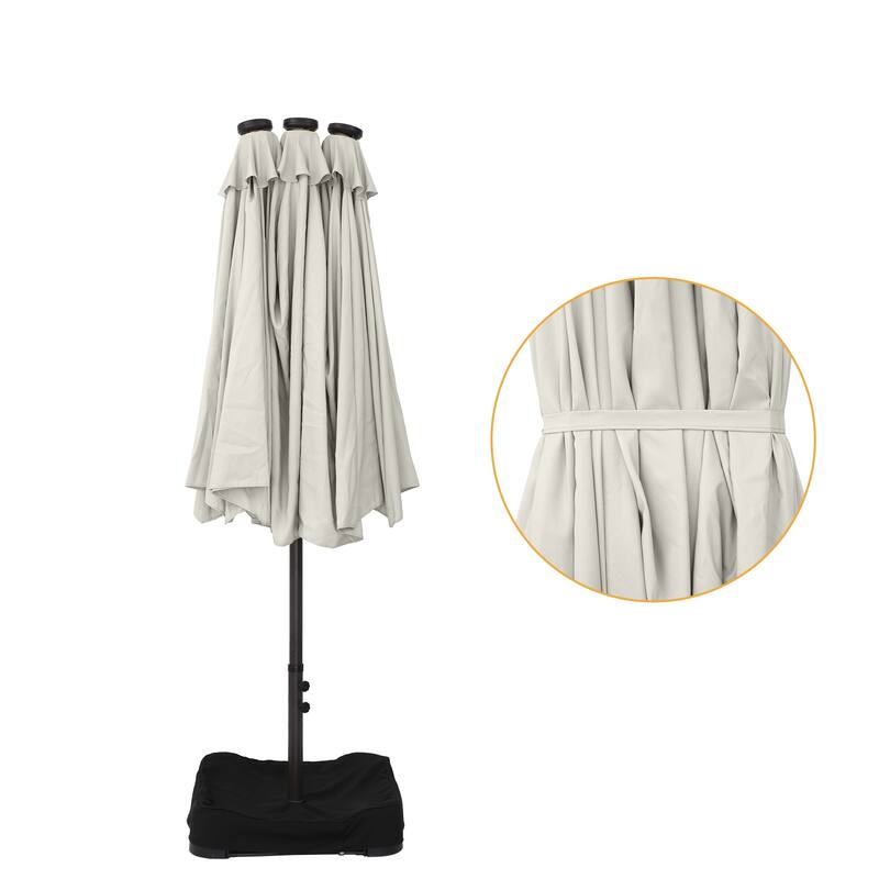 15 ft. Crank Double-sided Solar LED Ultra Lighted Outdoor Market Umbrella with Base Included