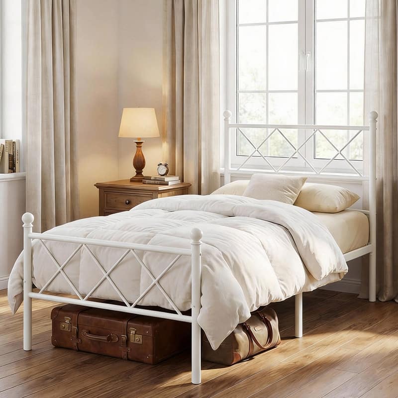 Twin Size Metal Platform Bed with RGB LED Lights,Charging Station,Heavy Duty,Remote and App Control,Under Bed Storage