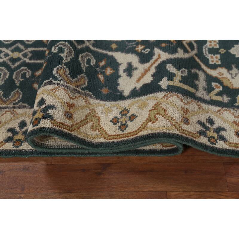 Handamde Green Oushak Oriental Runner Rug Hand-Knotted Wool Carpet - 2'7"x 9'8"