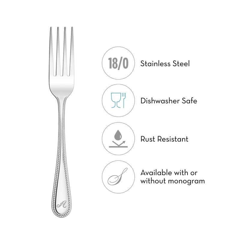 RiverRidge Beaded Flatware 46-Piece Monogrammed/Non-Monogrammed Stainless Steel Silverware Set for 8
