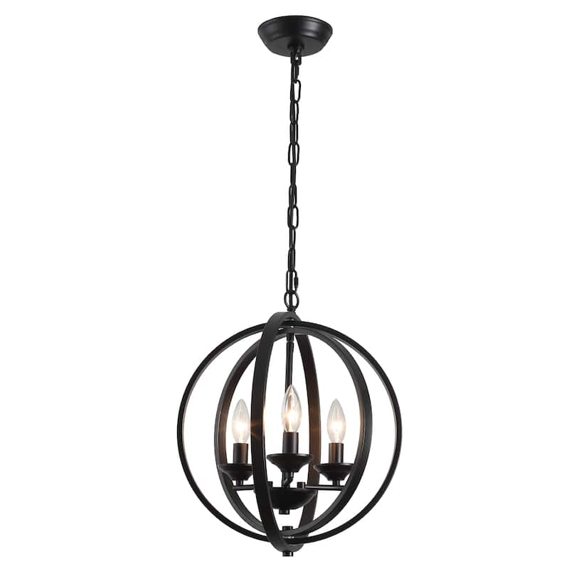3 - Light Industrial Metal Orb Hanging Chandelier with Adjustable Chain