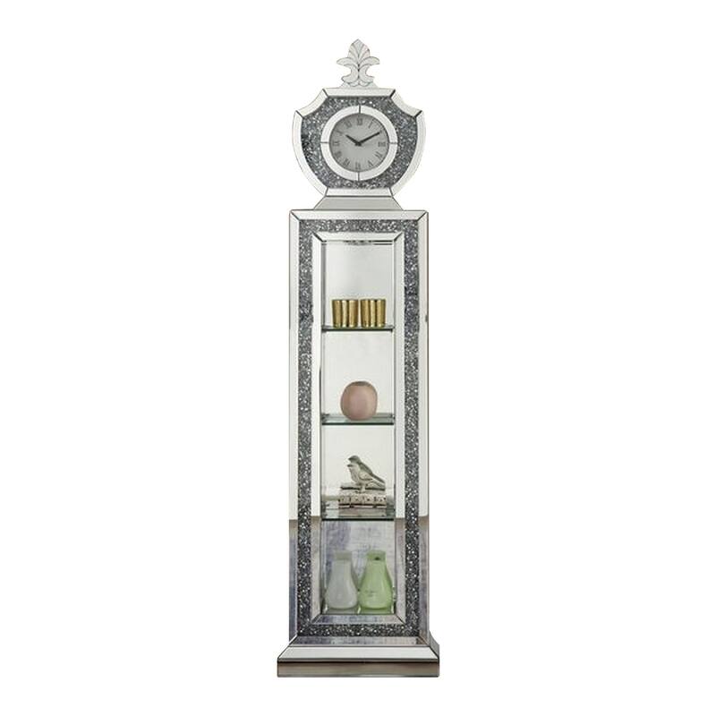 Grandfather Clock with 4 Compartments and Mirror Frame, Silver
