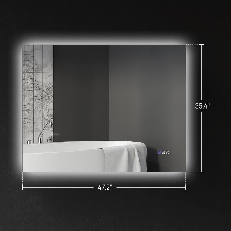 Clear LED Bathroom Vanity Mirror with Defog, Touch Controls - 47.2" W x 1.6" D x 35.4" H