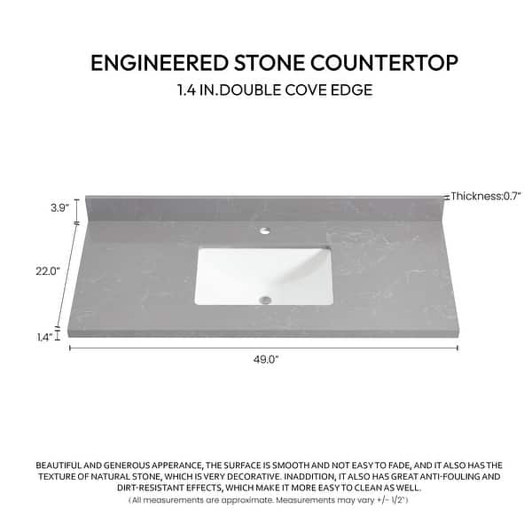 dimension image slide 17 of 22, Malaga Composite Stone Vanity Top with White Rectangular Sink