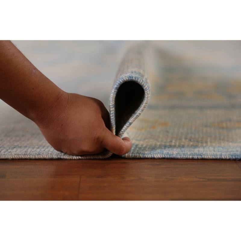 Hand Knotted Oriental 100% Wool Carpet Transitional All-Over Navy Blue & Blues Oushak Area Rug - 11' 2'' X 8' 5''