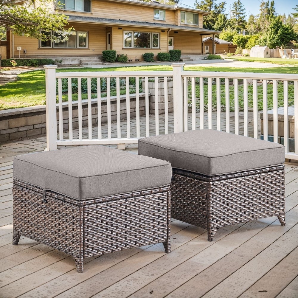 Gymojoy Outdoor Wicker Patio Ottomans Set Rattan Footrests