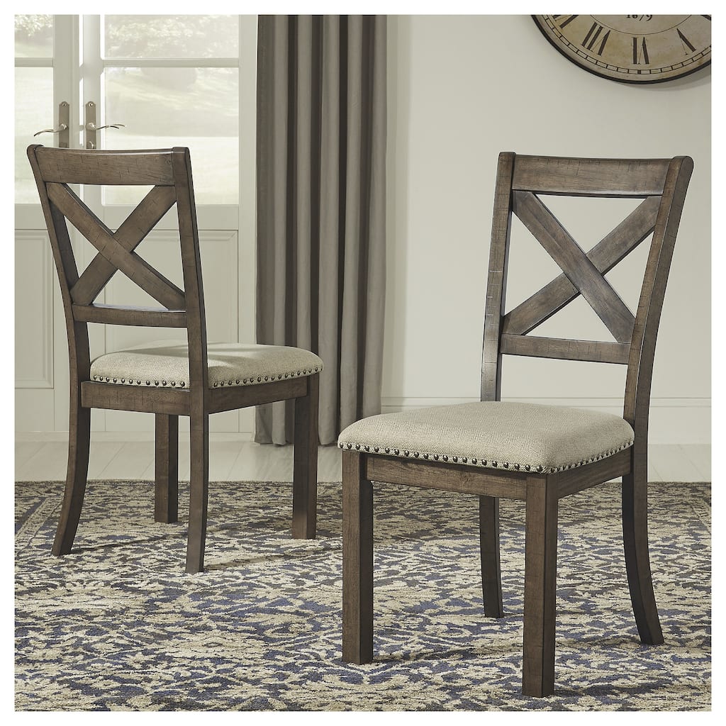 Moriville Beige Upholstered Nutmeg Finish Dining Side Chairs (Set of 2)