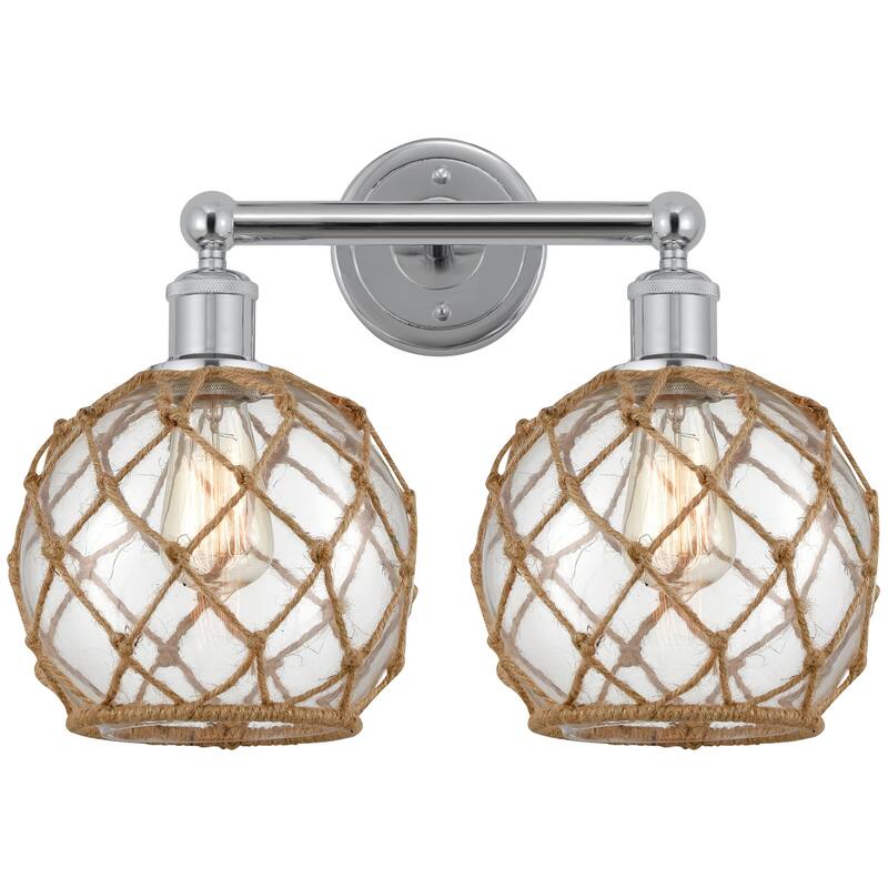 Innovations Lighting 616-2W-13-17 Farmhouse Rope Vanity Farmhouse Rope - Polished Chrome / Clear Glass with Brown Rope