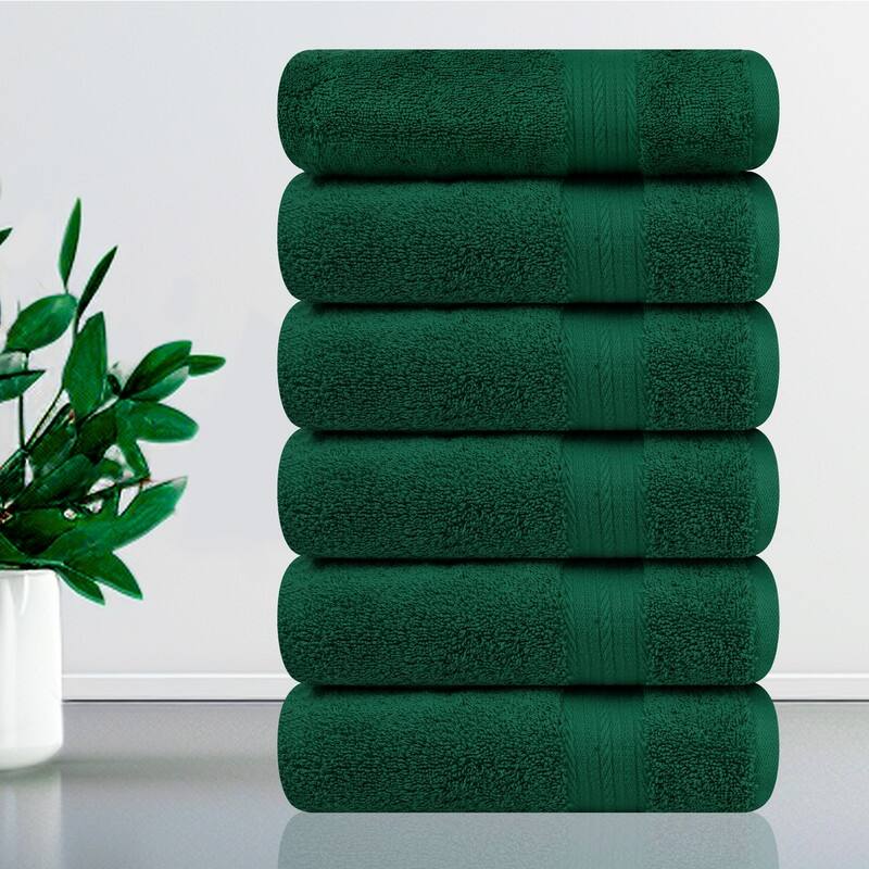 Superior Cotton 600 GSM Hand Towels 18x28 Inch by Ample Decor - 6 Pcs - Green
