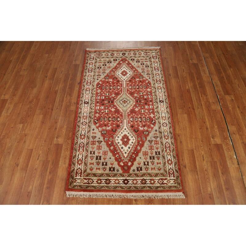 Geometric Heriz Serapi Indian Foyer Rug Handmade Wool Carpet - 2'10"x 5'4"