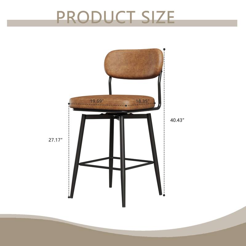 Bar Chairs Set of 2 Piece Set, 360 ° Swivel Bar Chair with Leather Cushions and Iron Brackets Counter Height Bar Chairs