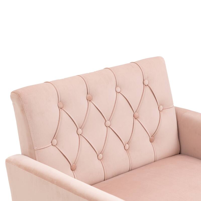 Velvet Upholstered Armchair Single Sofa Modern Tufted Reading Chairs Gold Metal Leg Wingback Chairs for Living Room Bedroom