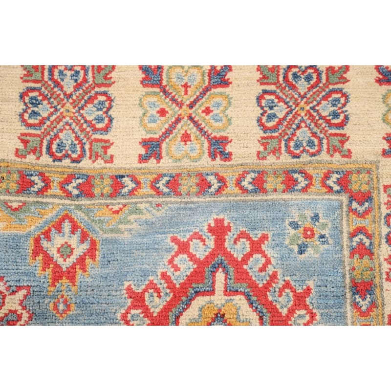 Light Blue Traditional / Geometric Kazak Rug Handmade Wool Carpet - 3'11"x 5'10"