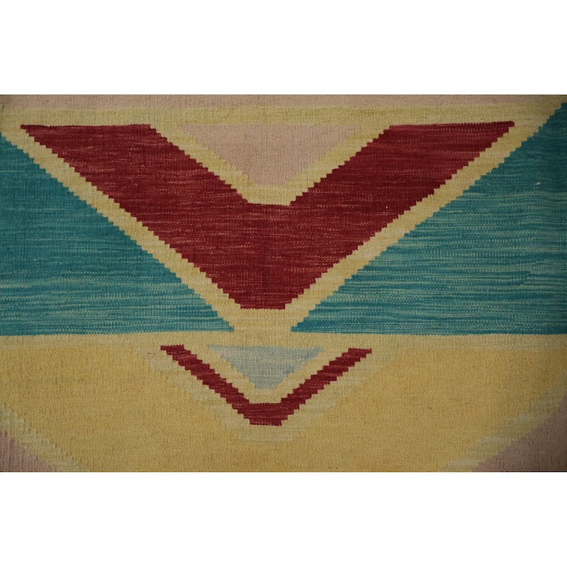Hand Woven Oriental 100% Wool Carpet Southwestern Modern Multi-Colored Kilim Area Rug - 9' 11'' X 8' 8''