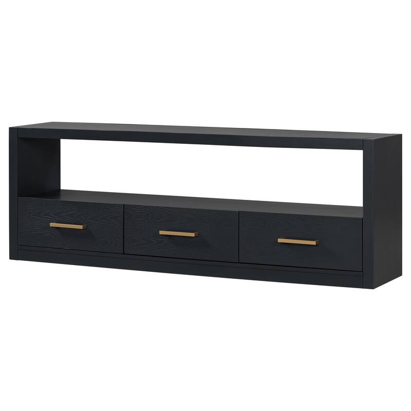 74" Wood TV Stand Wide Top Media Console Table w/ 3 Drawers, Metal Handles, Classic Entertainment Center for Living Room