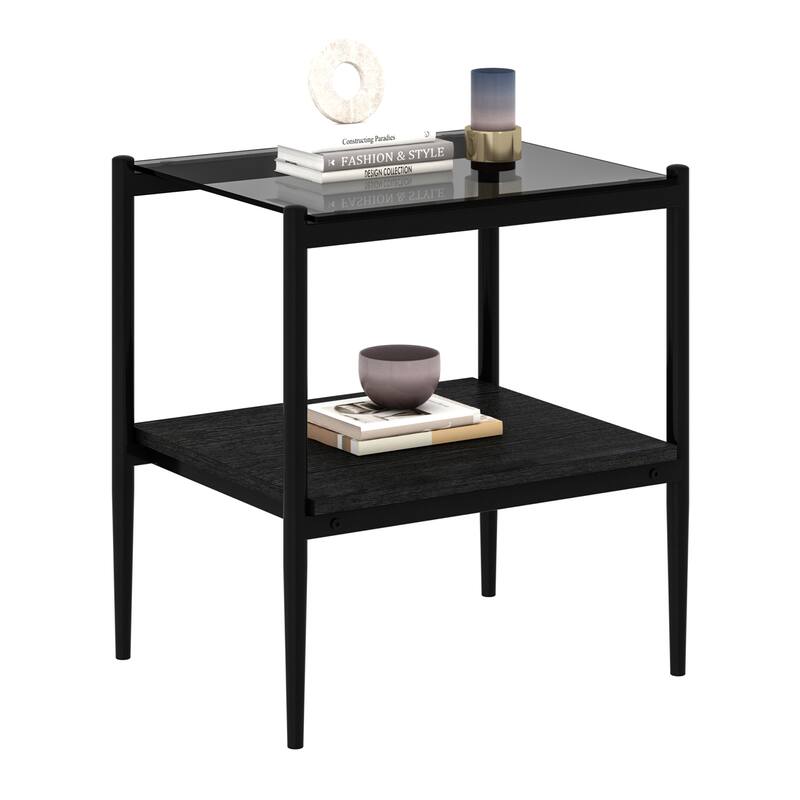 Set of, 2 Rectangle End Table, Tempered Glass Tabletop with MDF layer, Modern Table for Living Room