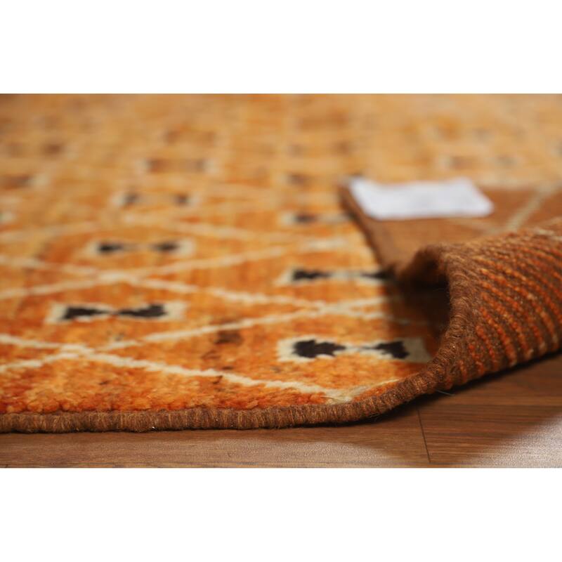 Trellis Moroccan Oriental Area Rug Handmade Orange Wool Carpet - 6'10" x 9'9"