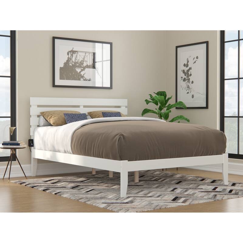 Oxford Platform Bed with USB Charger - White - Queen