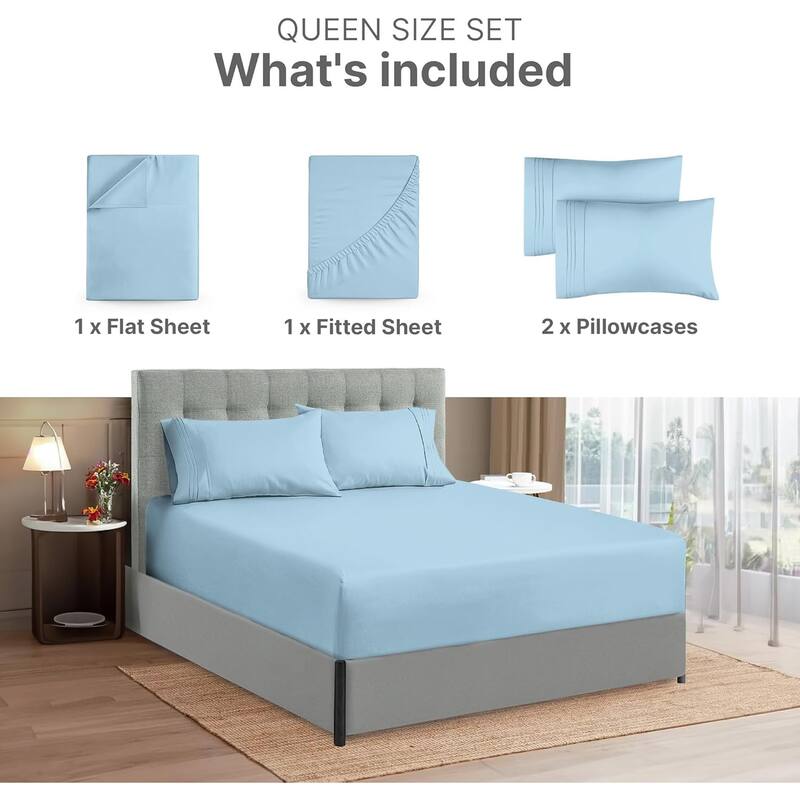 CGK Linens 4 Piece Solid Microfiber Extra Deep Pocket Bed Sheet Set
