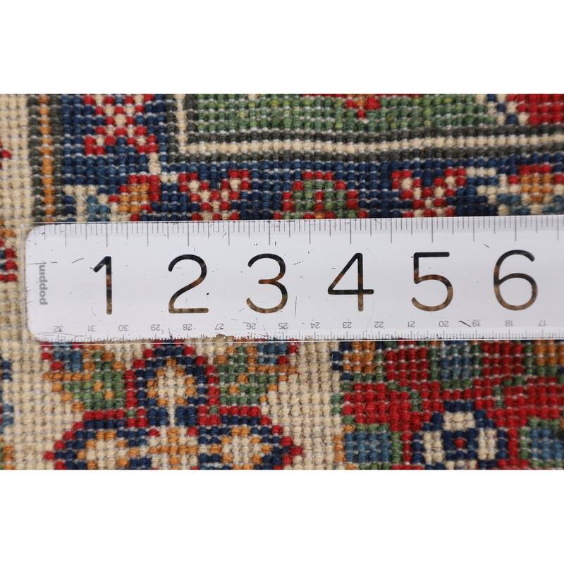 Kazak Foyer Rug Hand-Knotted Red Geometric Wool Carpet - 2'6" x 4'1"