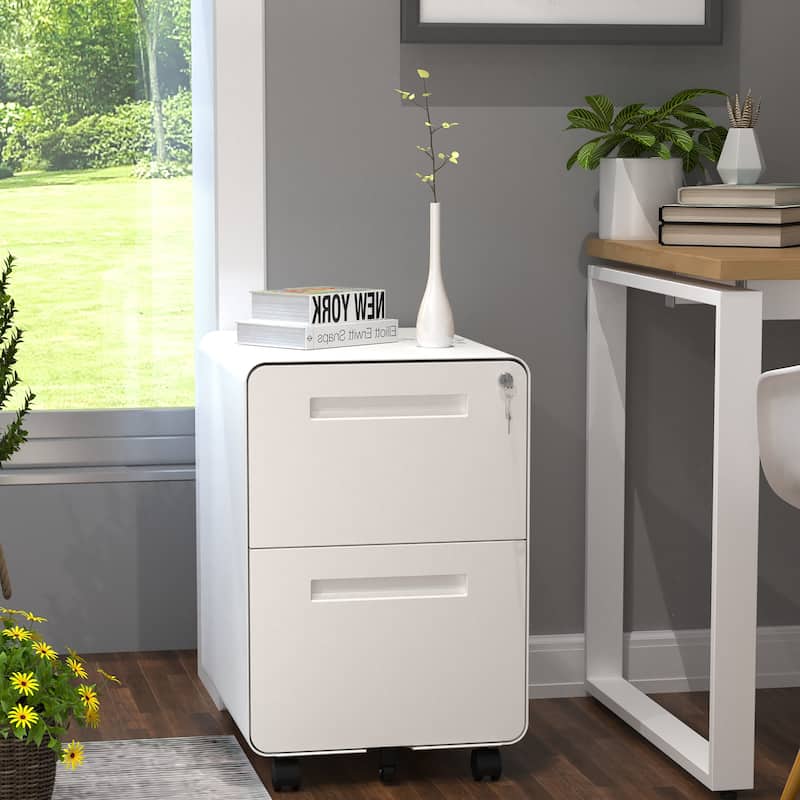 Modern 24.8" 2-drawer Rolling Locking Steel File Cabinet