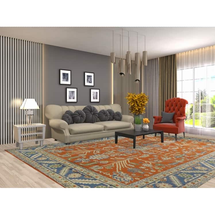 Hand Knotted Oriental 100% Wool Carpet Transitional All-Over Oranges & Rust Oushak Area Rug - 11' 11'' X 9' 0''