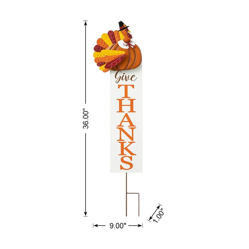 Glitzhome 36"H Thanksgiving Metal Turkey Give Thanks Yard Stake