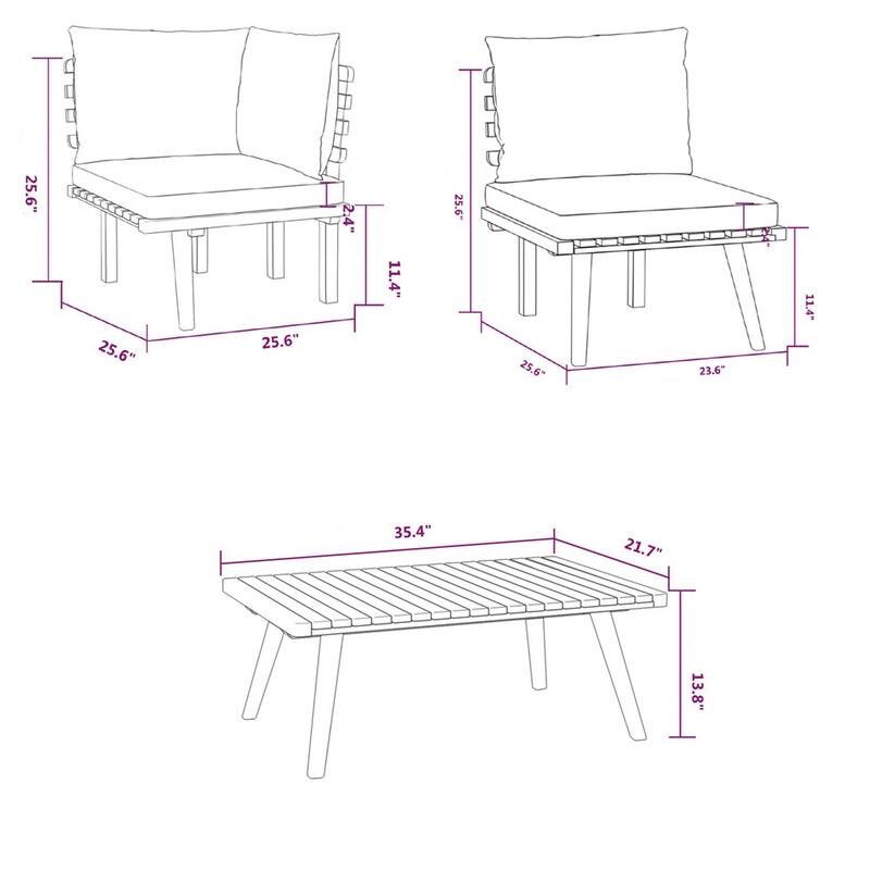Roma 7pc Outdoor Modular Sofa Set, Table, White Cushions, Acacia Wood