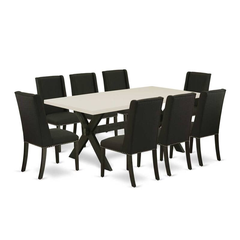 Southwestern Dining Set - 9 Piece Kitchen Table Set - Rectangular Table with 8 Parsons Chairs - Hardwood Frame