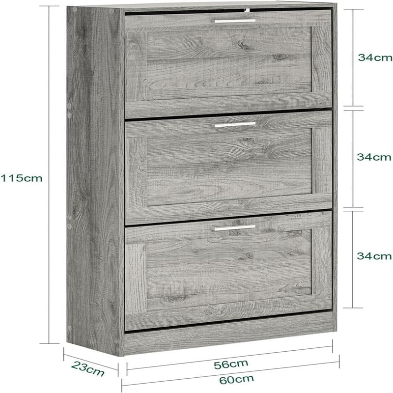 Natural Shoe Storage Cabinet with 3 Flip-Drawers - 9.1"D x 23.4"W x 45.2"H