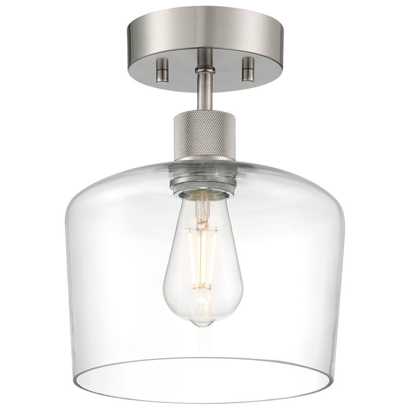 Port Nine Chardonnay LED Semi-Flush Light - Replaceable LED - Brushed Steel/Clear Glass