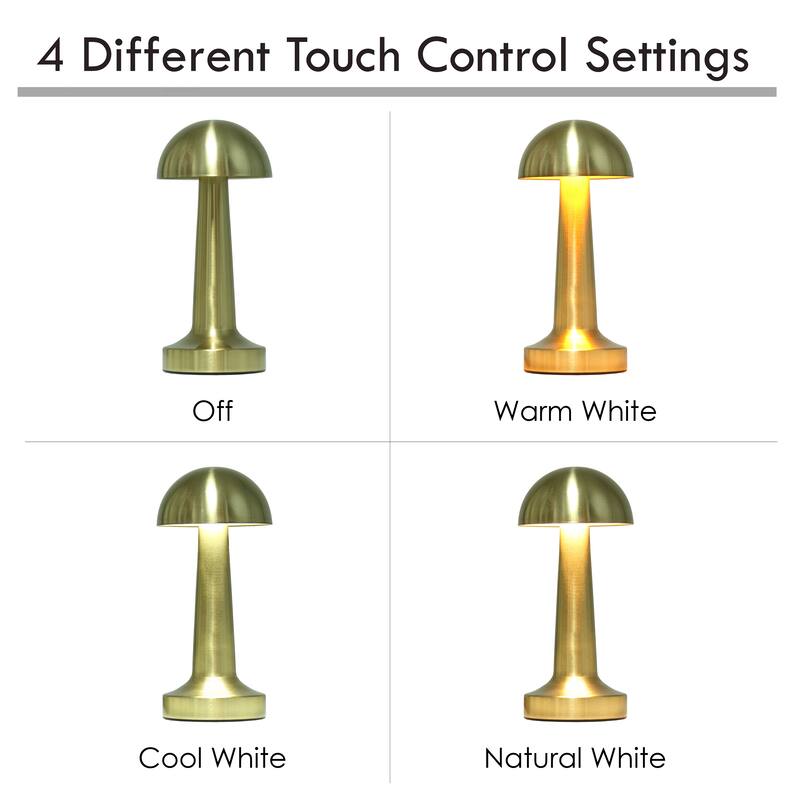 8.88" Touch-Control Mushroom LED Lamp Cordless Rechargeable Table Light with Adjustable Brightness - 4”L x 4”W x 8.88”H
