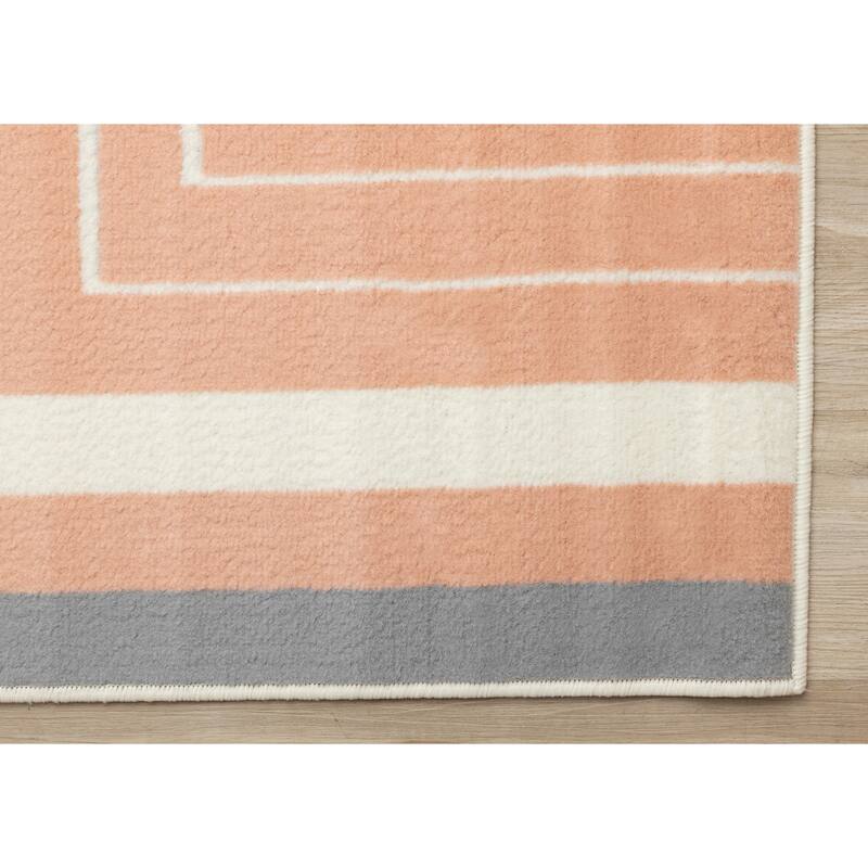 Forte Pink Grey White Angled Line Design, 5'3" x 7'5"