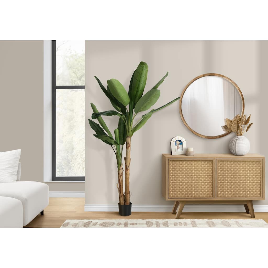 Artificial Plant, 83" Tall, Banana Tree, Indoor, Decorative, Faux, Floor, Potted, Real Touch, Green Leaves, Black Pot