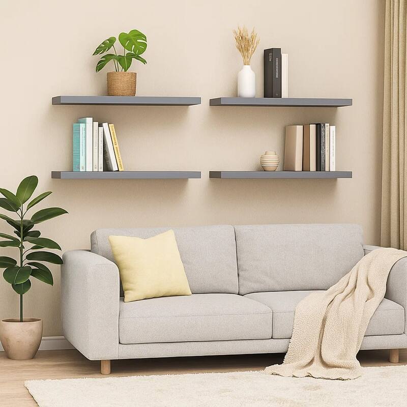 Zyno Wall Shelf Set of 4, Matte Gray MDF Body, Modern Design 32 Inch