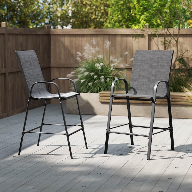 Costway 2 PCS Outdoor Bar Stools 29" Fabric Bar Height Stools with - See Details - Grey