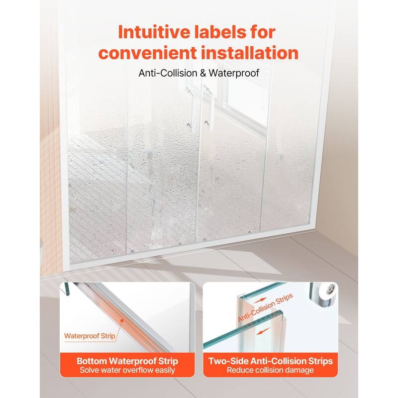 Chrome Double Sliding Shower Door with Tempered Glass and Aluminum Frame - 59 x 70 x 3.5 in
