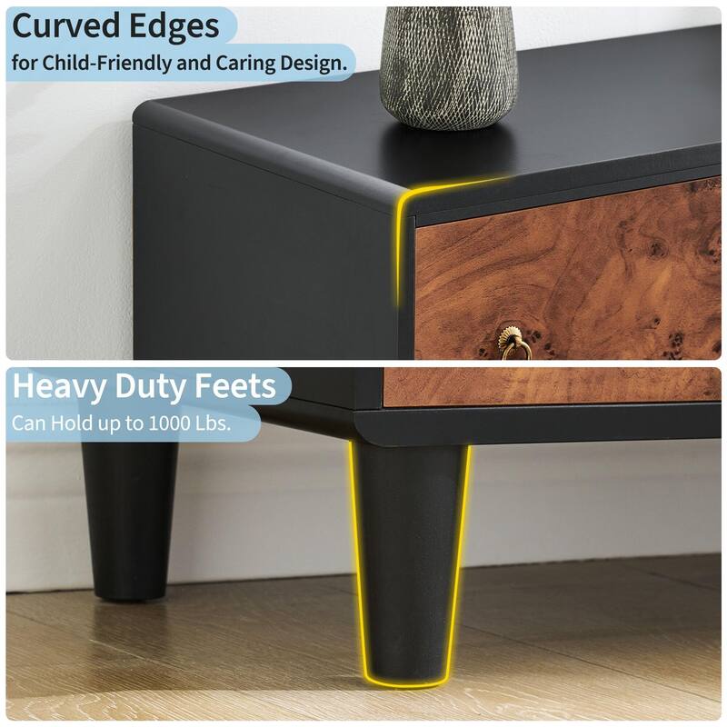 Modern Chest of Drawers with Natural Texture, Curved Profile Design, Dresser TV Stand, Wood Drawer Organizer for Bedroom