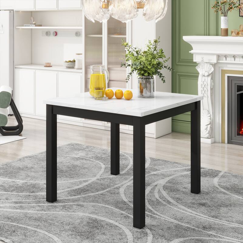 5-piece Counter Height Dining Table Set with 4 Velvet Upholstered Dining Chairs Faux Marble Desktop Square Dining Table