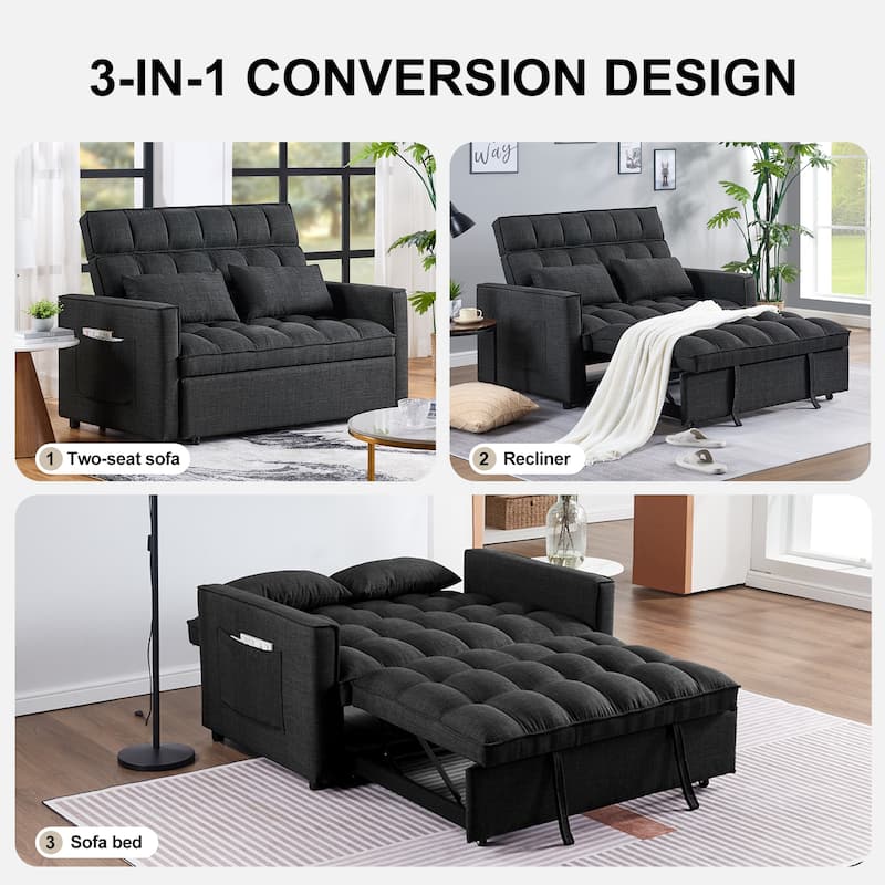 Modern 76.5" Length Pull Out Tufted Convertible Loveseat Upholstery Reclining Sleeper Sofa Bed